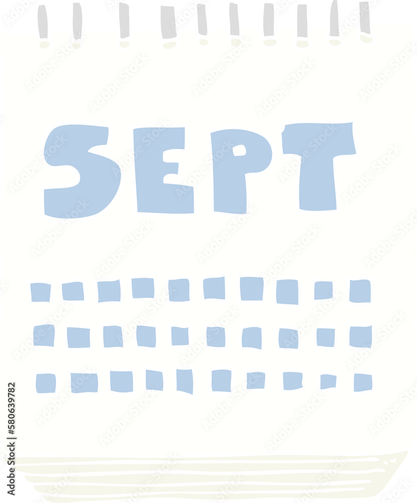 flat color illustration of a cartoon calendar showing month of September flat color illustration of a cartoon calendar showing month of September
