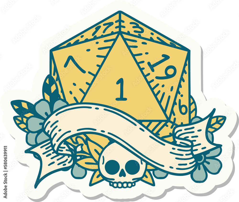 Naklejka premium natural one d20 dice roll sticker