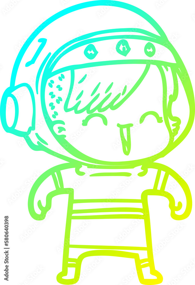 Obraz premium cold gradient line drawing happy cartoon space girl