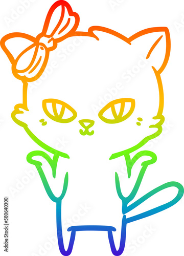 rainbow gradient line drawing cute cartoon cat