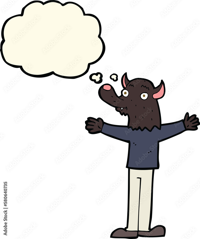cartoon friendly werewolf with thought bubble cartoon friendly werewolf with thought bubble
