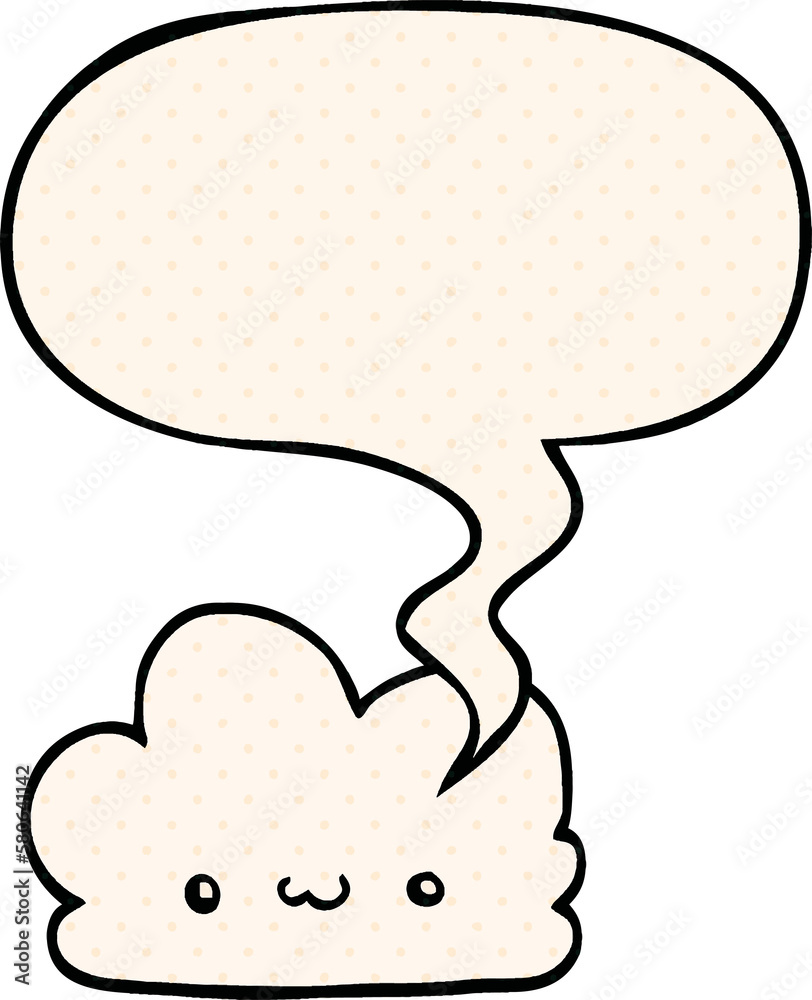 cute cartoon cloud and speech bubble in comic book style