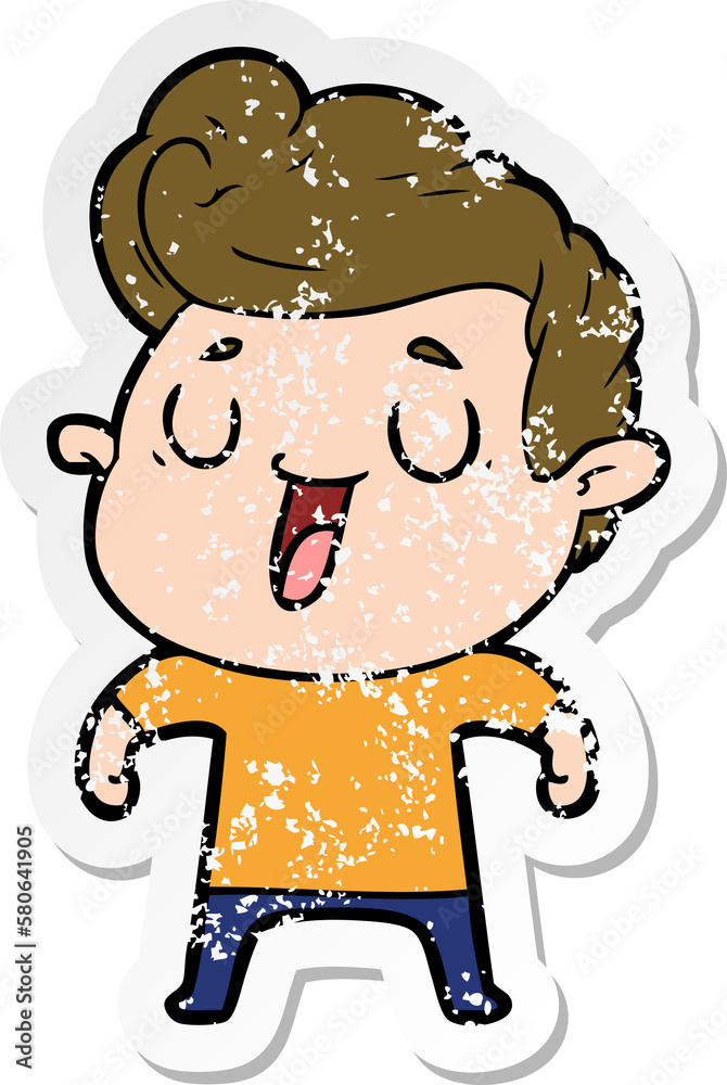 distressed sticker of a happy cartoon man distressed sticker of a happy cartoon man