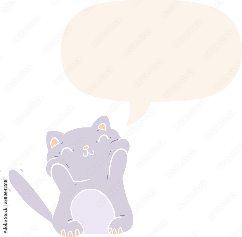 very happy cute cartoon cat and speech bubble in retro style very happy cute cartoon cat and speech bubble in retro style