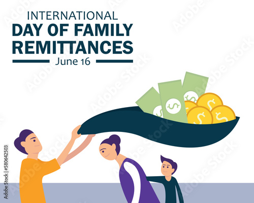 illustration vector graphic of a father catches dollar bills in a rag for his family, perfect for international day, family remittances, celebrate, greeting card, etc.
