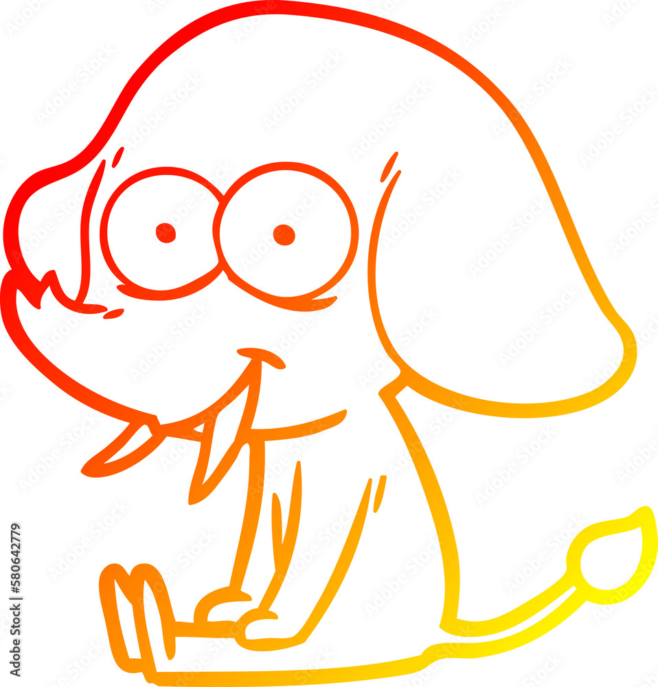 Obraz premium warm gradient line drawing happy cartoon elephant