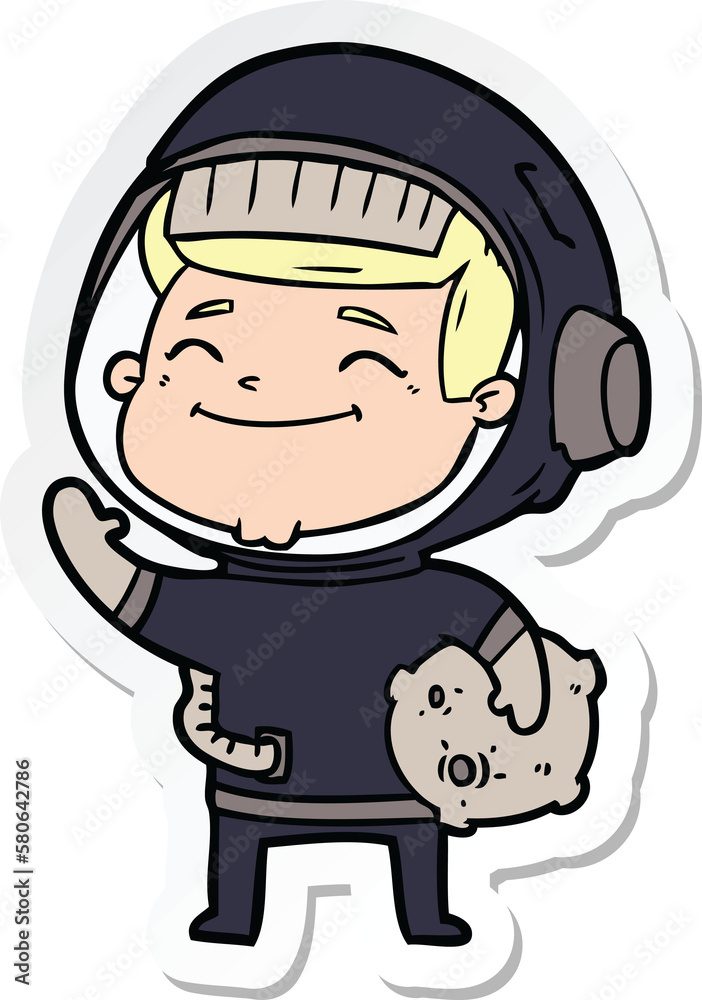 sticker of a happy cartoon astronaut sticker of a happy cartoon astronaut