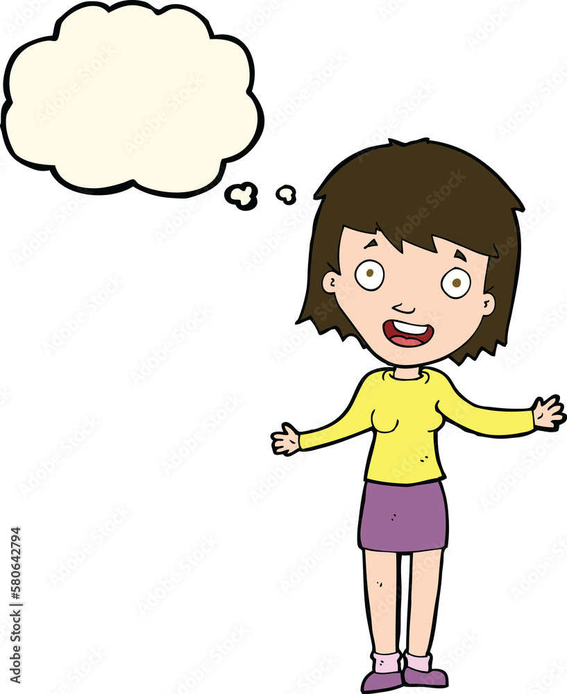 cartoon excited woman with thought bubble cartoon excited woman with thought bubble
