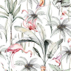 Keuken achterwand Planten patronen Aquarel jungle dieren en flamingo  © kris_art