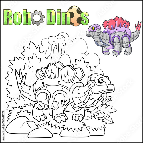 Cartoon robot dinosaur coloring book