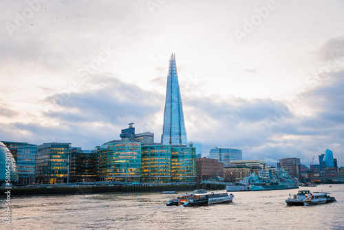 London City Hall, The Shard Quarter, modern architecture and skyscrapers in London's center business district. United Kingdom