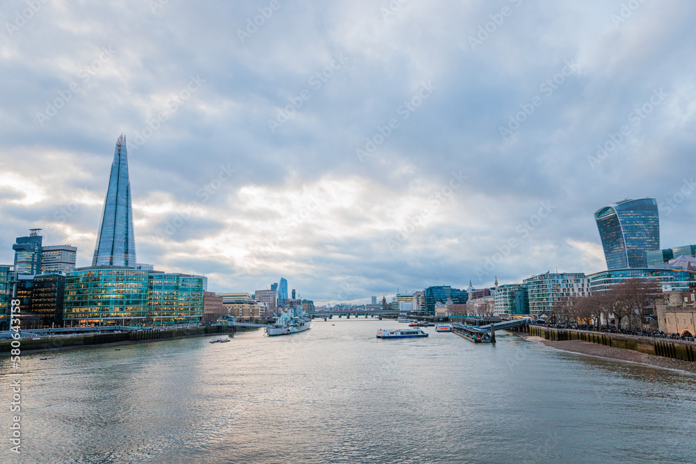 London City Hall, The Shard Quarter, modern architecture and skyscrapers in London's center business district. United Kingdom