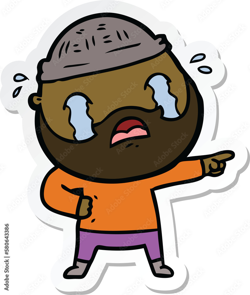 sticker of a cartoon bearded man crying