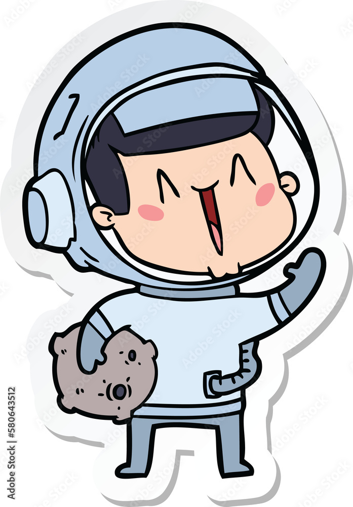 sticker of a happy cartoon astronaut with moon rock