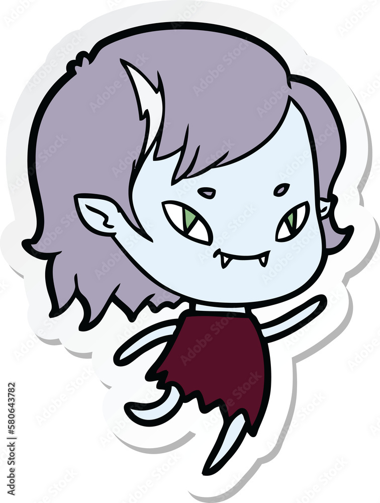 sticker of a cartoon friendly vampire girl running