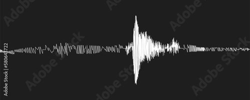 Seismogram of seismic activity or black lie detector record on black. Earthquake or audio wave diagram background. Ground motion, volcano eruption. Polygraph or seismograph chart. Vector illustration