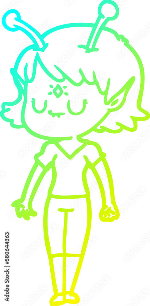 cold gradient line drawing cartoon alien girl cold gradient line drawing cartoon alien girl