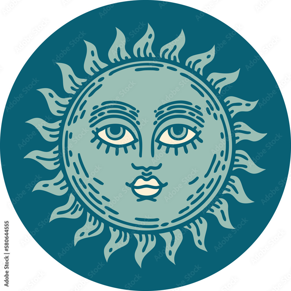 tattoo style icon of a sun with face tattoo style icon of a sun with face