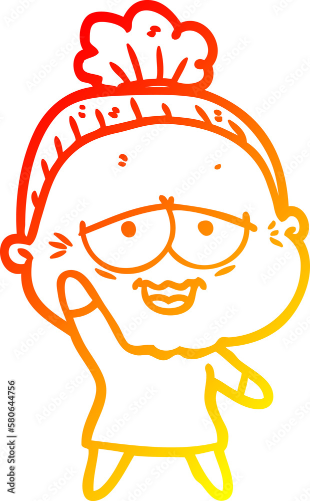 warm gradient line drawing cartoon happy old lady