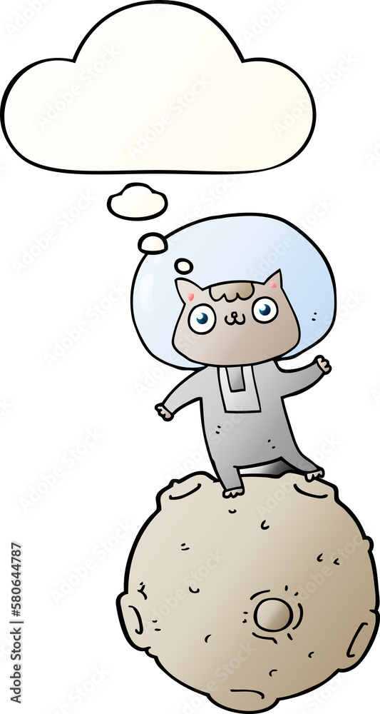cute cartoon astronaut cat and thought bubble in smooth gradient style