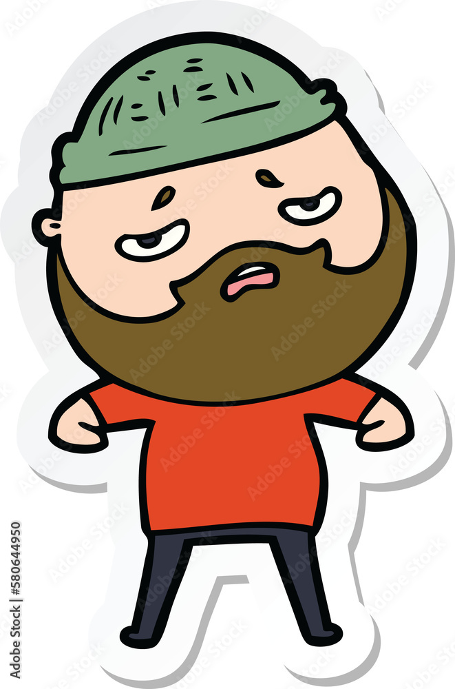 sticker of a cartoon worried man with beard