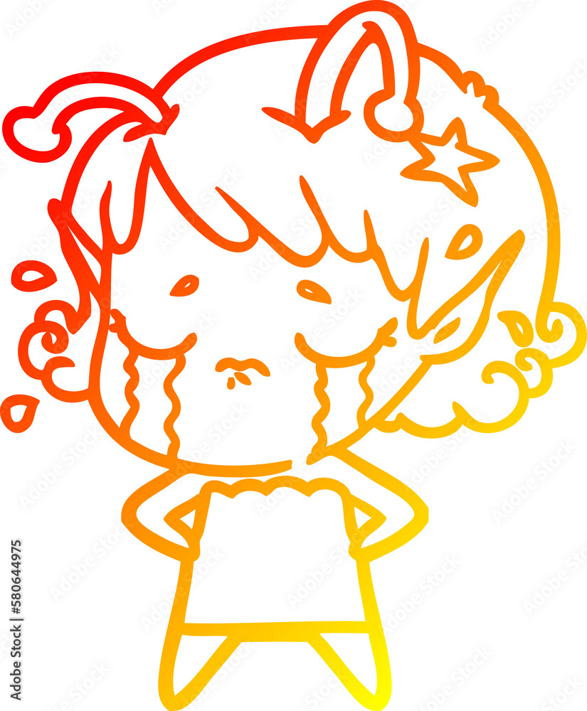 warm gradient line drawing cartoon crying alien girl warm gradient line drawing cartoon crying alien girl