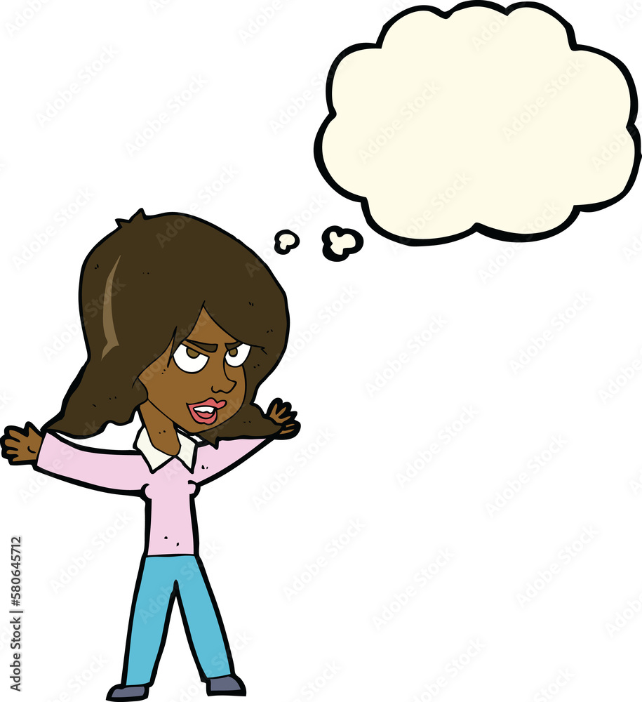 cartoon woman gesturing with thought bubble cartoon woman gesturing with thought bubble