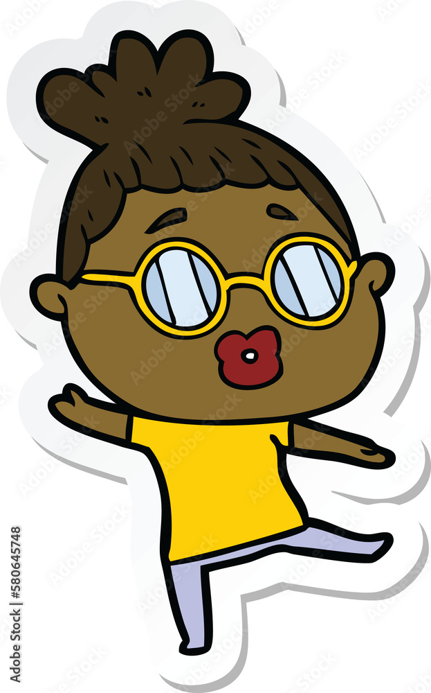sticker of a cartoon woman dancing wearing spectacles