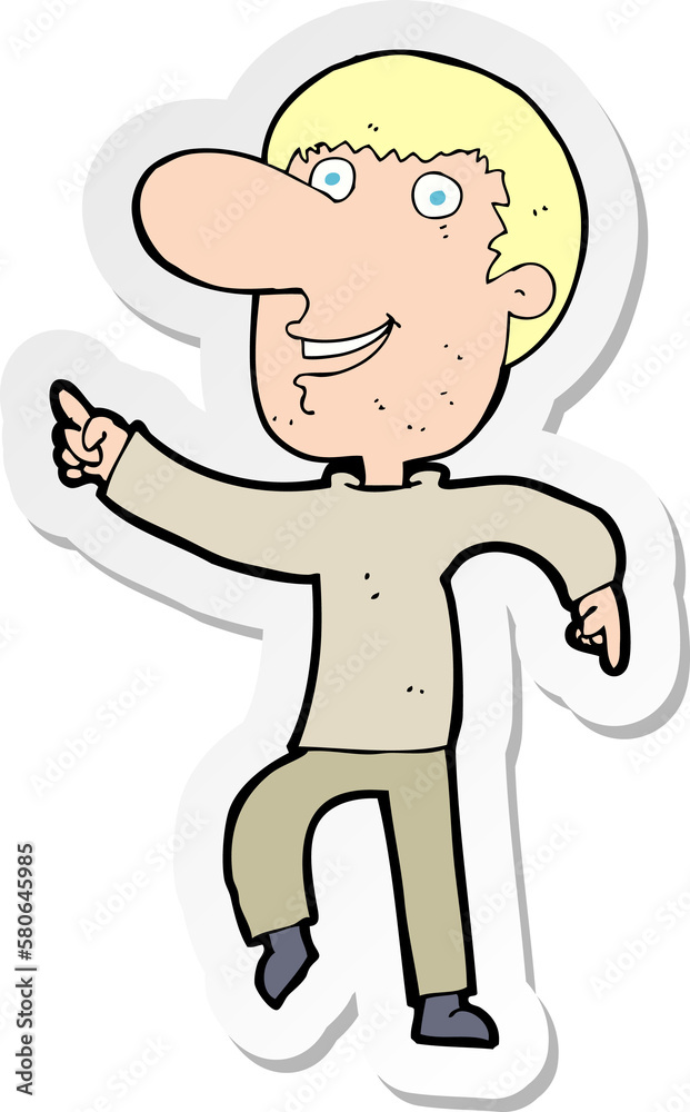 sticker of a cartoon happy man dancing