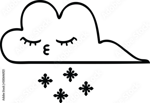 Fototapeta Naklejka Na Ścianę i Meble -  line drawing cartoon storm snow cloud