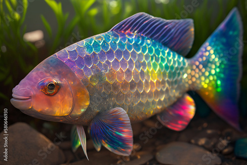 Vibrant rainbow fish. Generative AI © Putrasatria