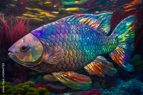 Vibrant rainbow fish. Generative AI