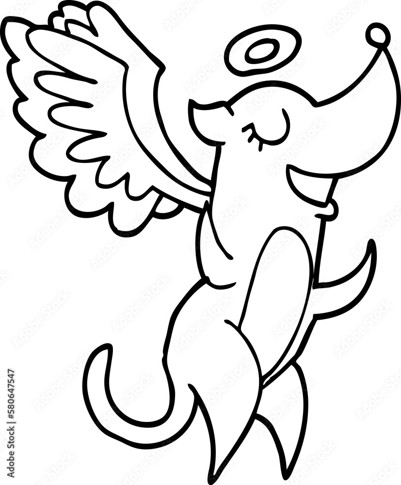 Fototapeta premium line drawing cartoon angel dog