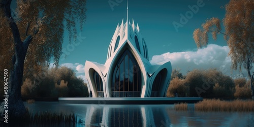 Futuristic Anthroposophic Church. A Visionary Architecture for a New Era. Generative ai illustration photo