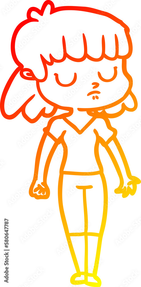 warm gradient line drawing cartoon indifferent woman warm gradient line drawing cartoon indifferent woman