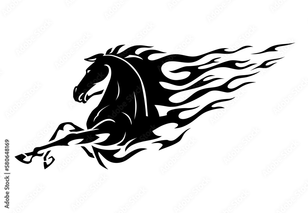 Wild Horse Bust Silhouette, Flame Symbol
