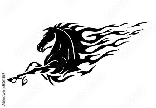 Fototapeta Naklejka Na Ścianę i Meble -  Wild Horse Bust Silhouette, Flame Symbol