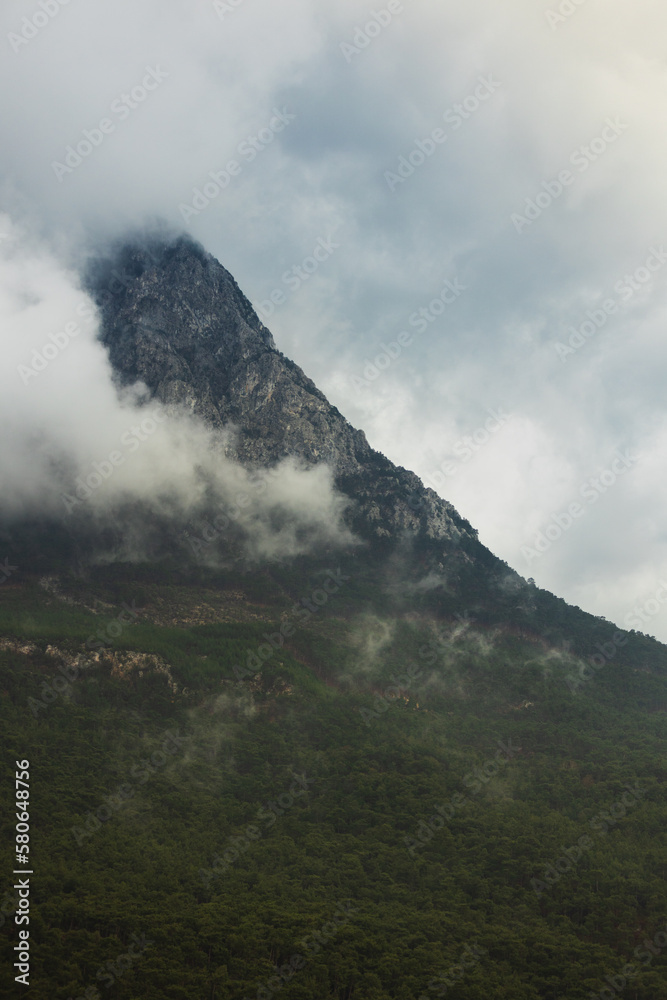 rain clouds over the mountain. Mountain landscape. Turkey.