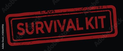 survival kit, grunge rubber stamp, uniform background, vector illustration 