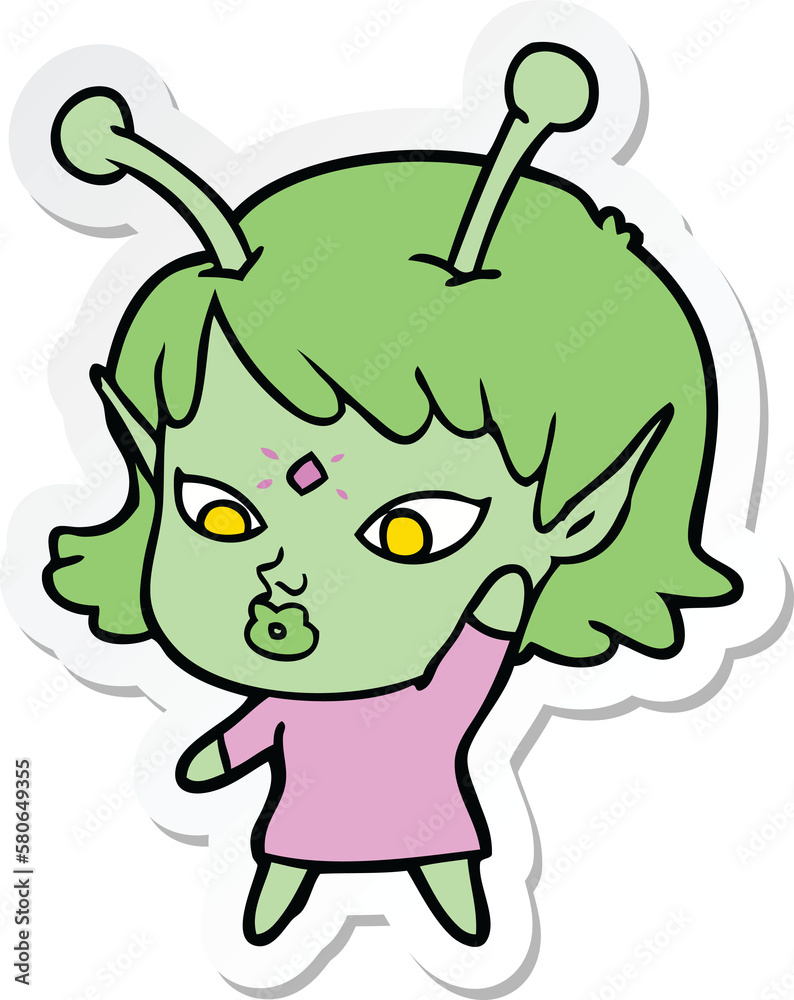 sticker of a pretty cartoon alien girl sticker of a pretty cartoon alien girl