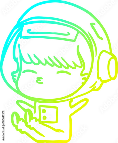 cold gradient line drawing cartoon curious astronaut