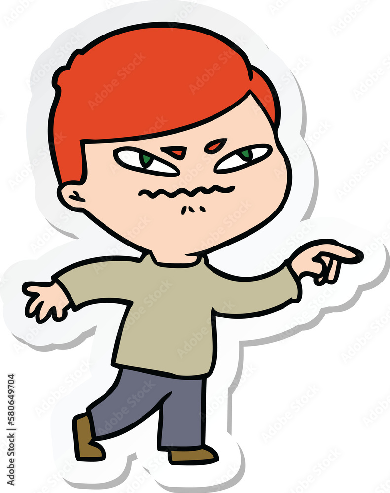 sticker of a cartoon angry man pointing
