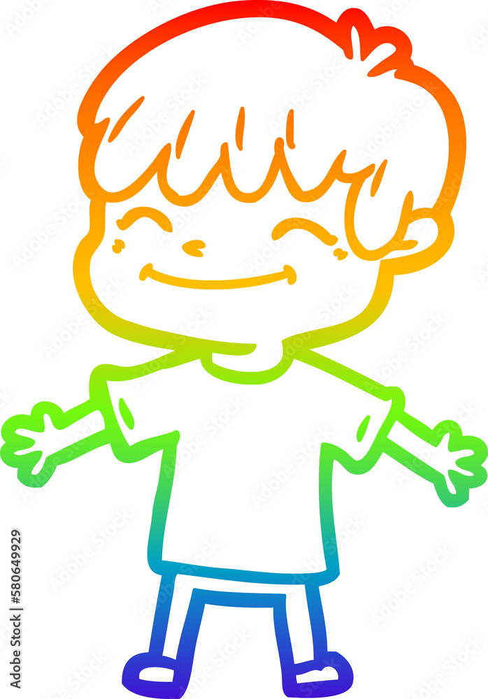 rainbow gradient line drawing cartoon happy boy