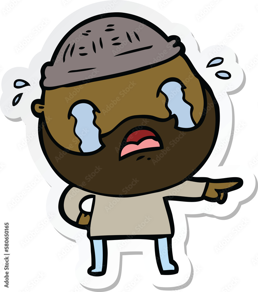 sticker of a cartoon bearded man crying