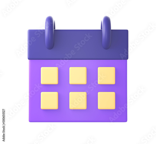 3d purple calendar date and time icon for UI UX web mobile apps social media ads designs