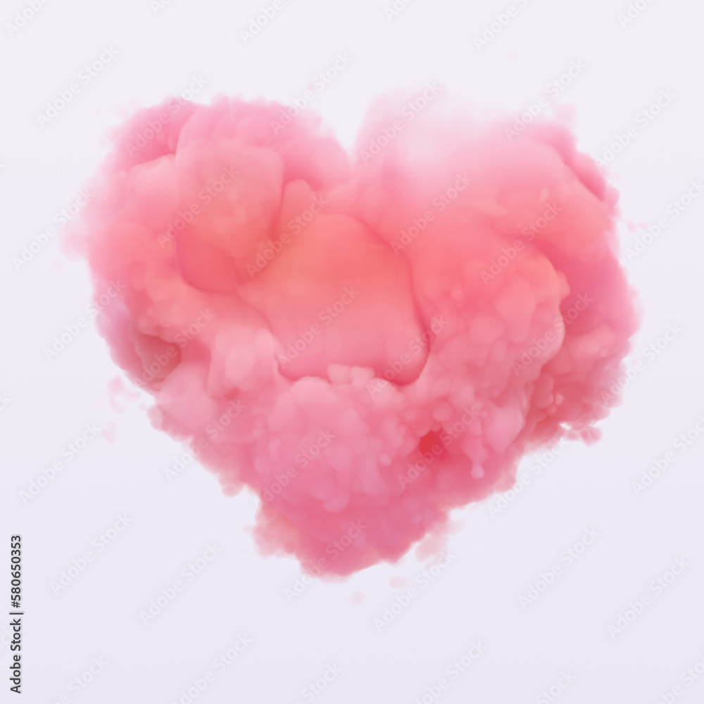 Love concept, romantic design template, pink heart shaped cloud isolated 3d rendering background
