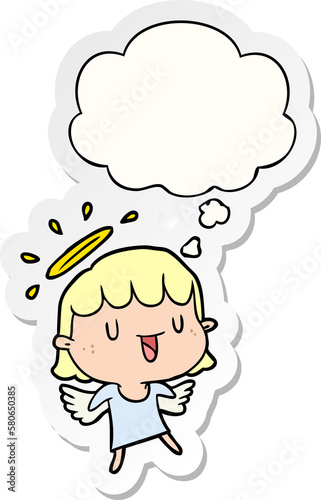 cartoon angel and thought bubble as a printed sticker