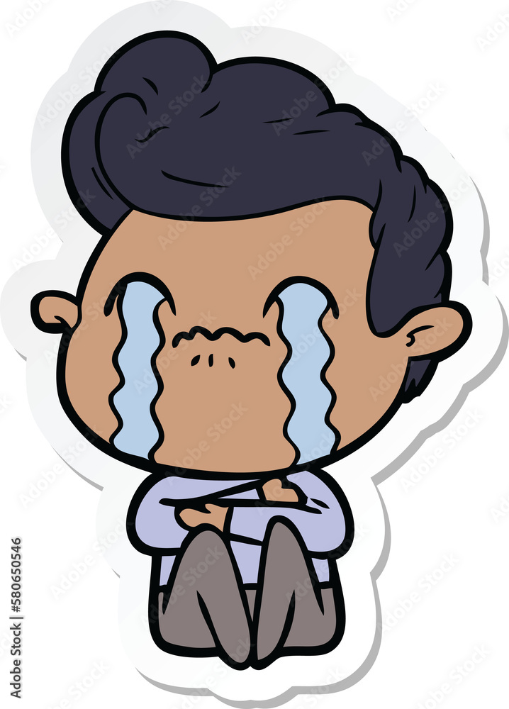 sticker of a cartoon man crying sticker of a cartoon man crying