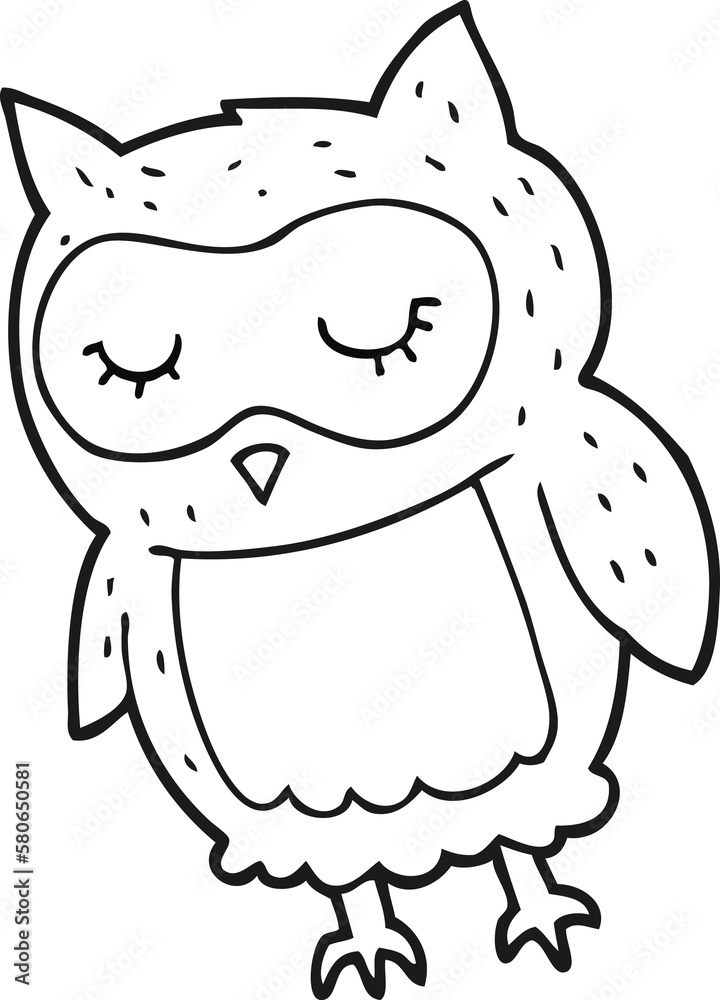 black and white cartoon owl