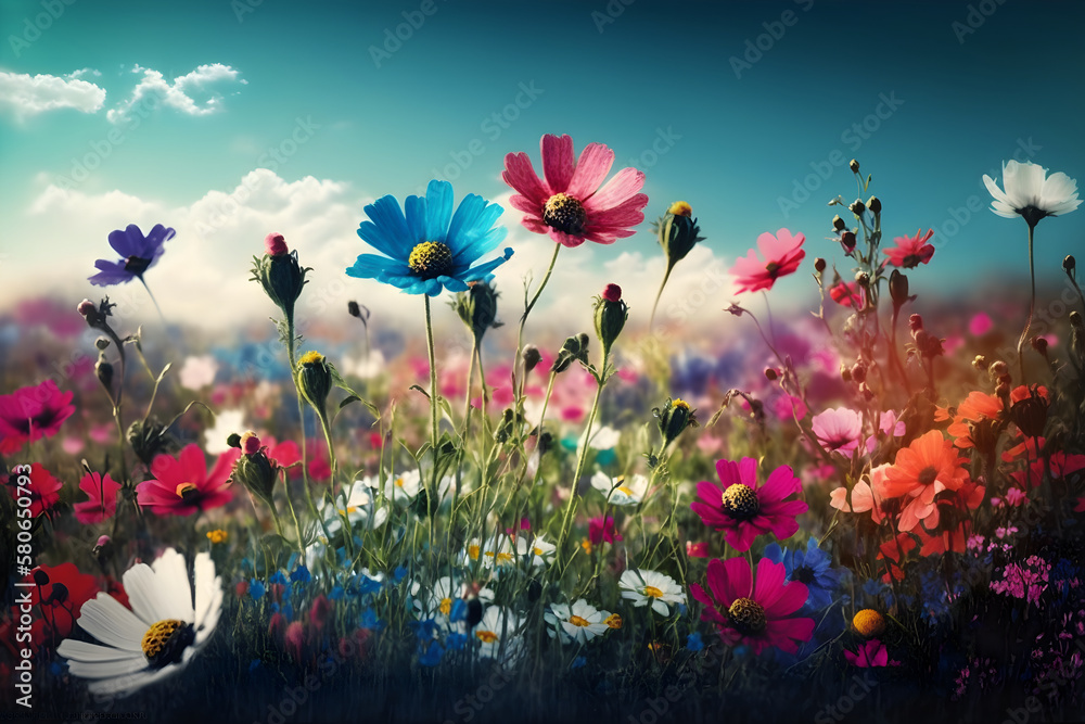 Experience the Colorful Flower Meadow of Spring. Generative AI